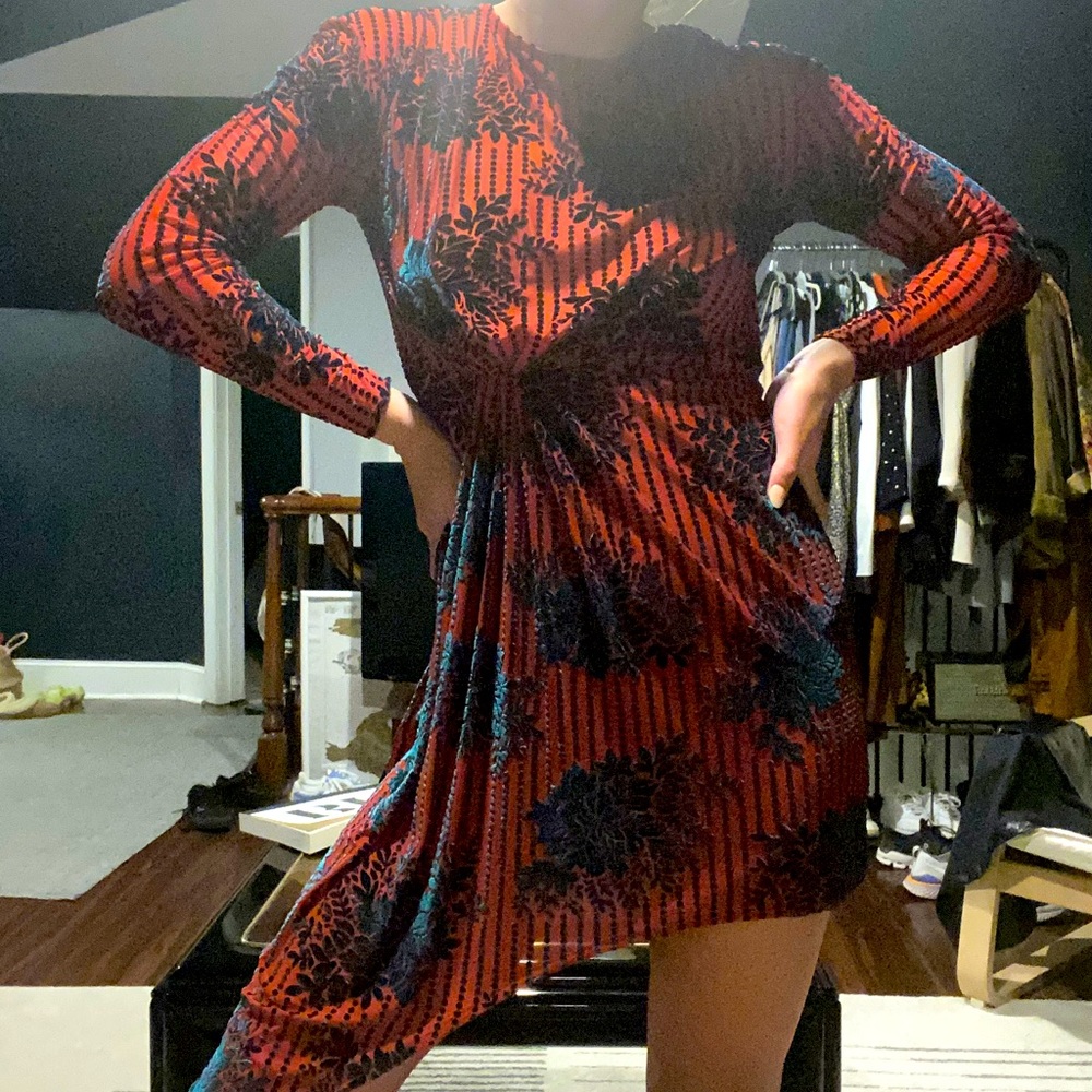Zara red and green velvet dress